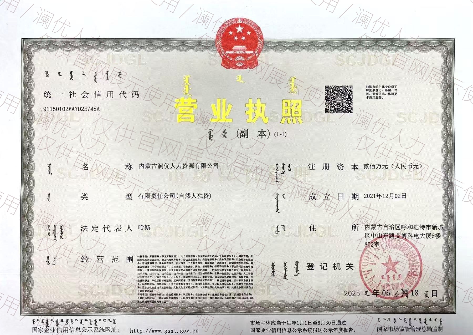 澜优人力营业执照